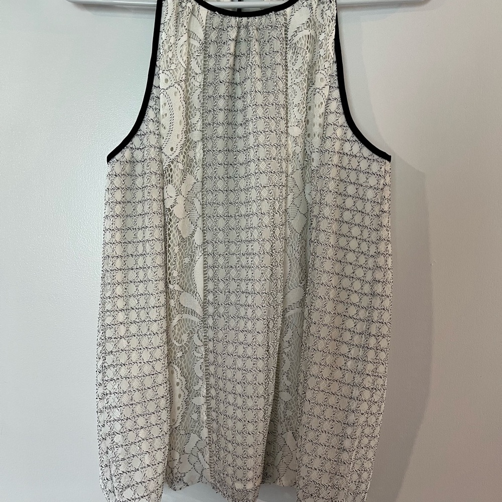 LOFT Black and Cream Relaxed Pleated Tank Top
